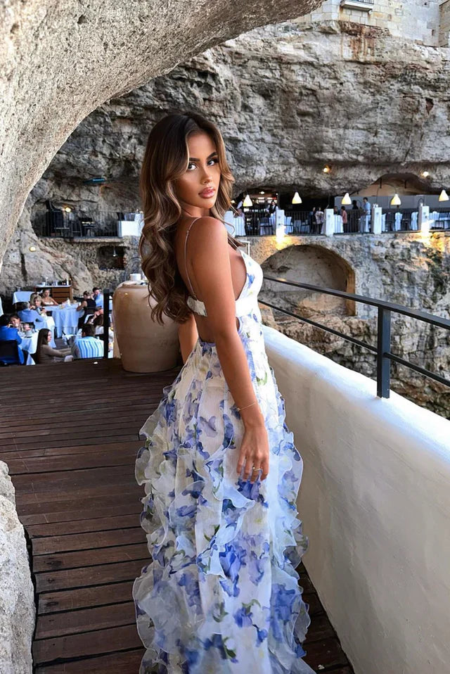 Rosavelle Floral Ruffle Evening Maxi Dress