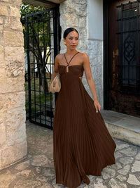 Rosavelle Halter Pleated Midi Dress