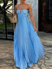 Rosavelle Halter Pleated Midi Dress