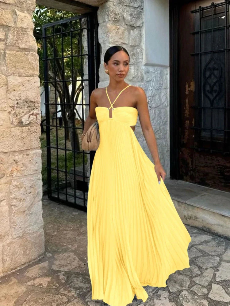 Rosavelle Halter Pleated Midi Dress