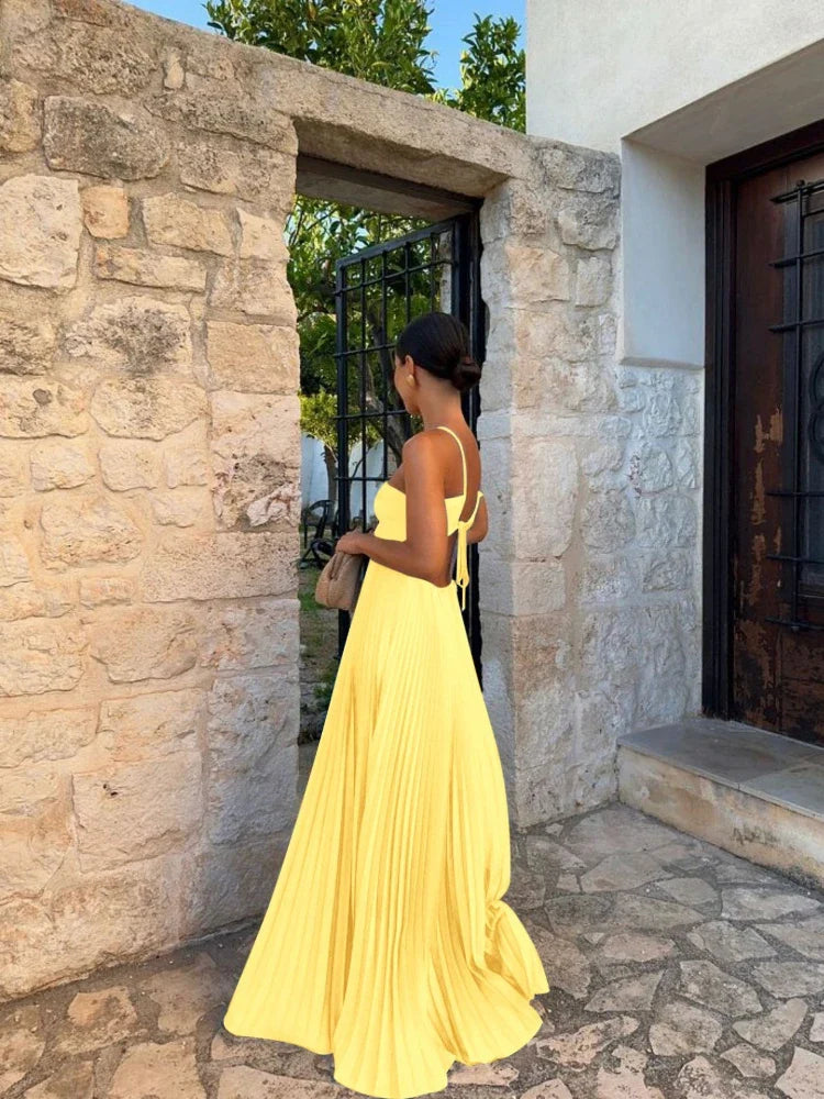 Rosavelle Halter Pleated Midi Dress