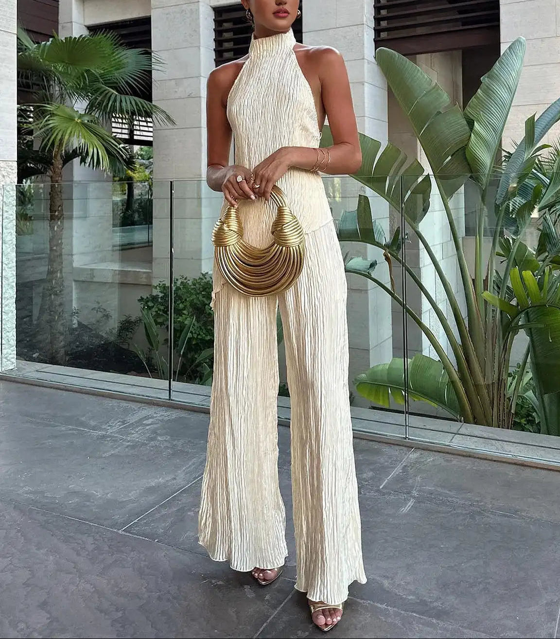 Rosavelle Pleated Halter Pants Set