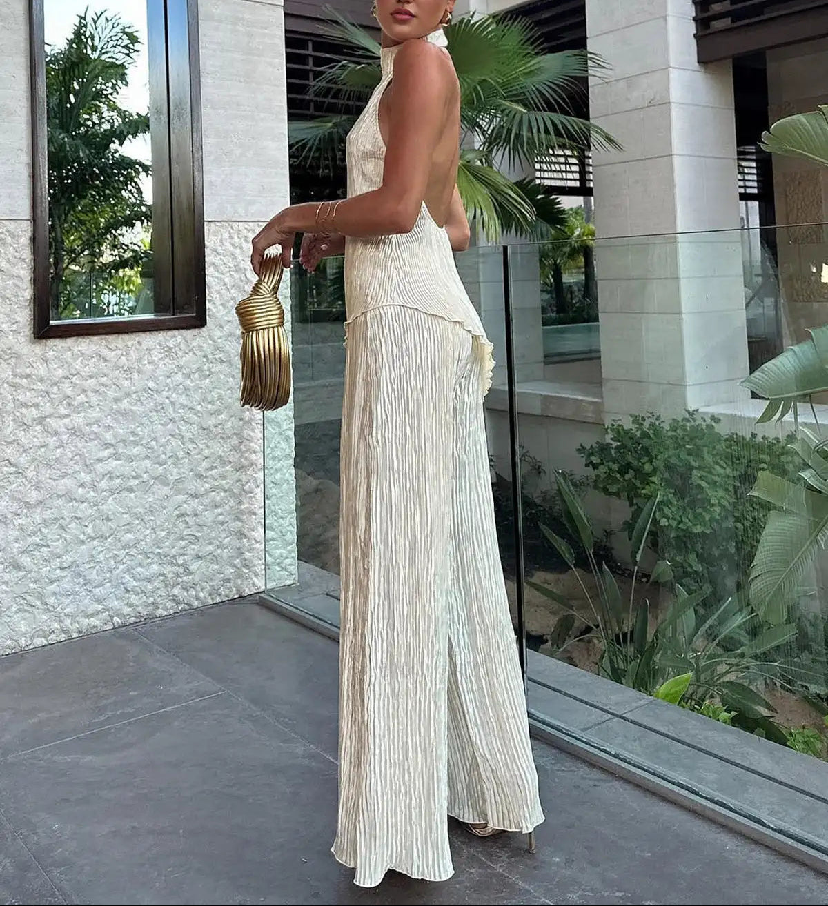Rosavelle Pleated Halter Pants Set