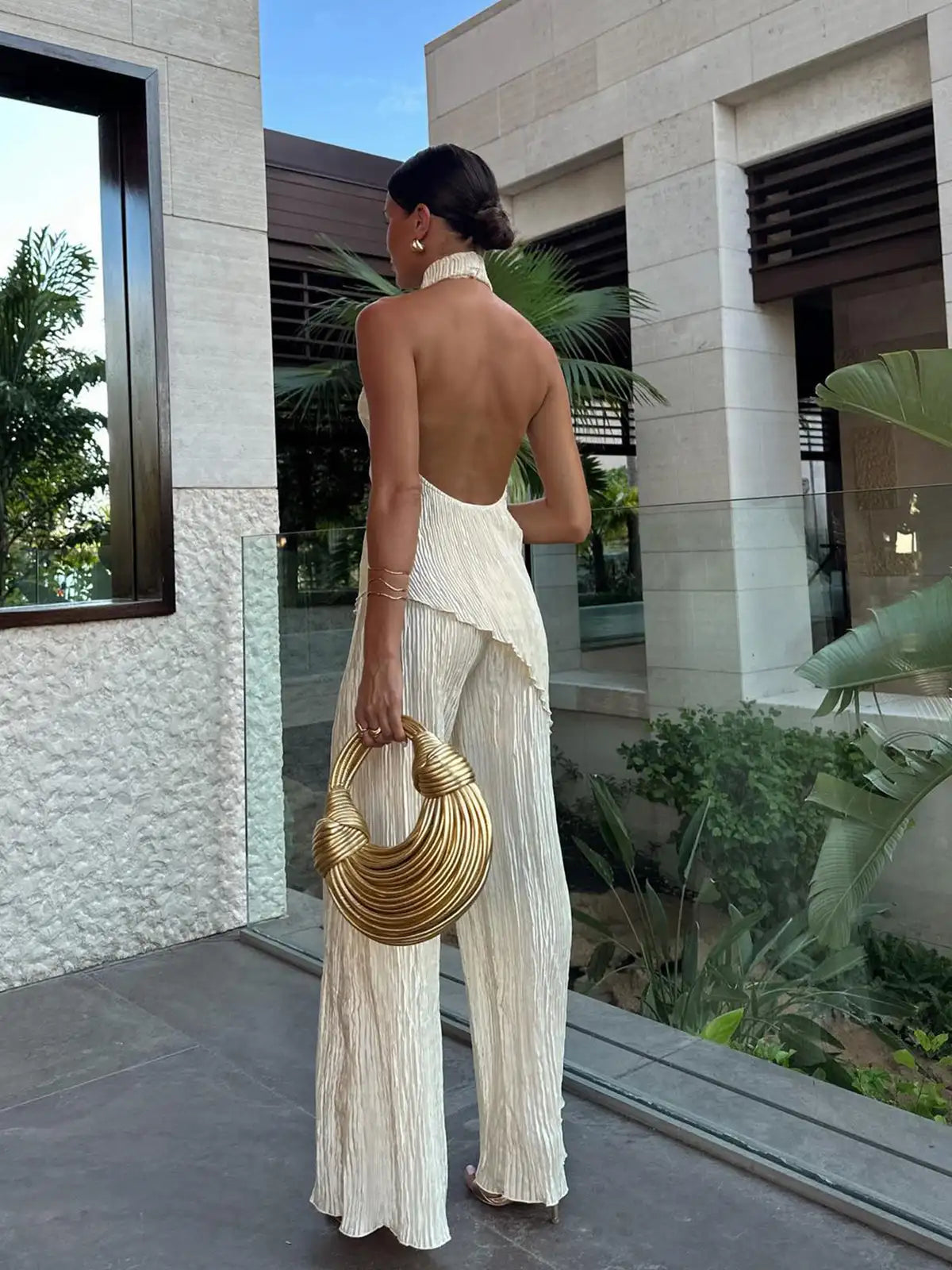 Rosavelle Pleated Halter Pants Set