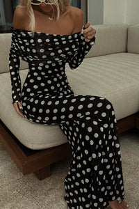 Rosavelle Ruched Off-Shoulder Polka Dot Maxi Dress
