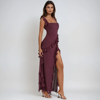 Rosavelle Ruffle Slit Evening Maxi Dress