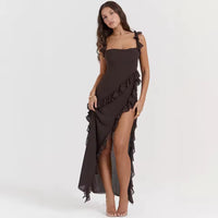 Rosavelle Ruffle Slit Evening Maxi Dress