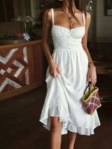 Ruffle Hem Cami Plain Midi Dress 0