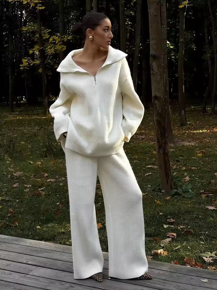 Aria Soft Ribbed Half-Zip Lounge Set