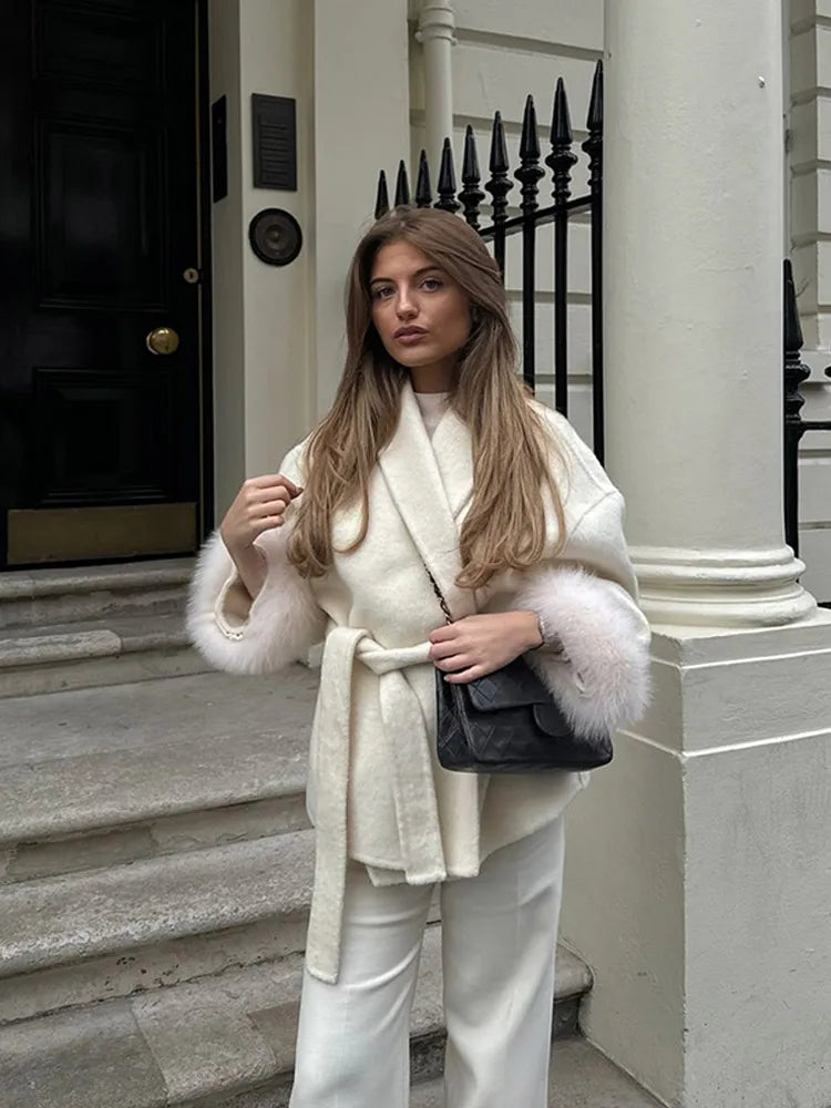 Sarah Fur-Trimmed Belted Robe Coat