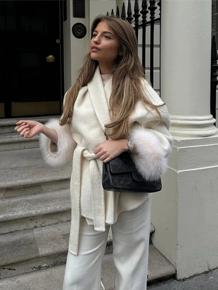Sarah Fur-Trimmed Belted Robe Coat