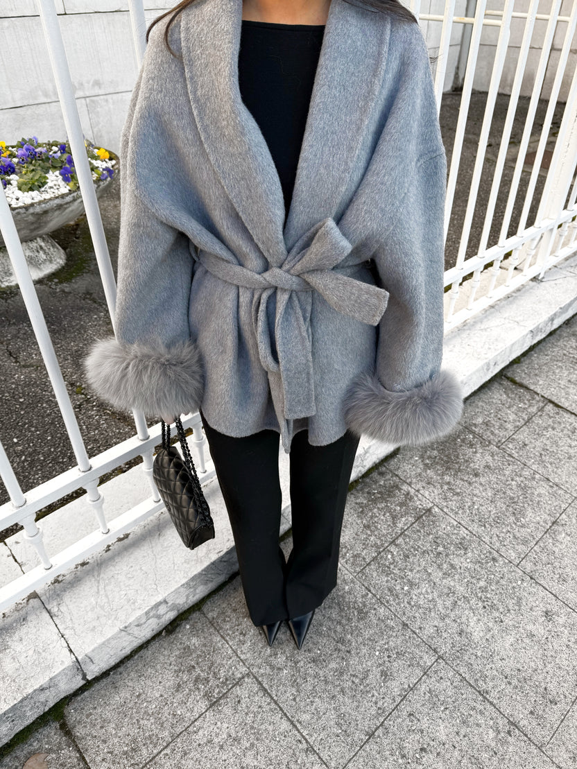Sarah Fur-Trimmed Belted Robe Coat