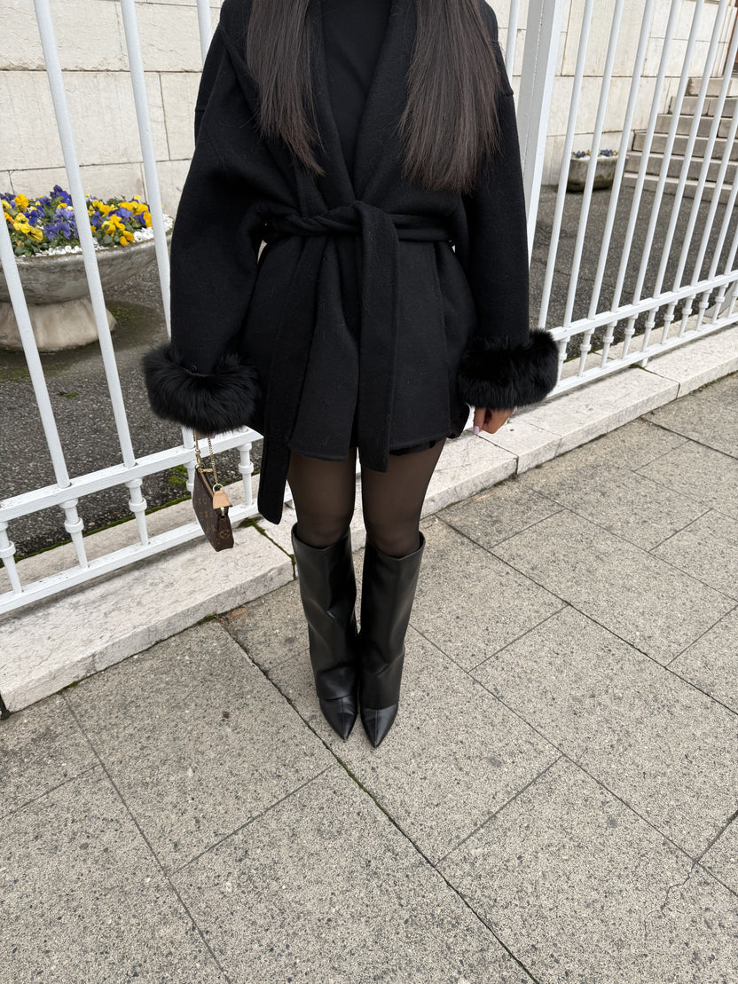 Sarah Fur-Trimmed Belted Robe Coat