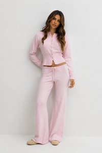 Serafina Soft Knit Cardigan & Wide-Leg Pants Lounge Set