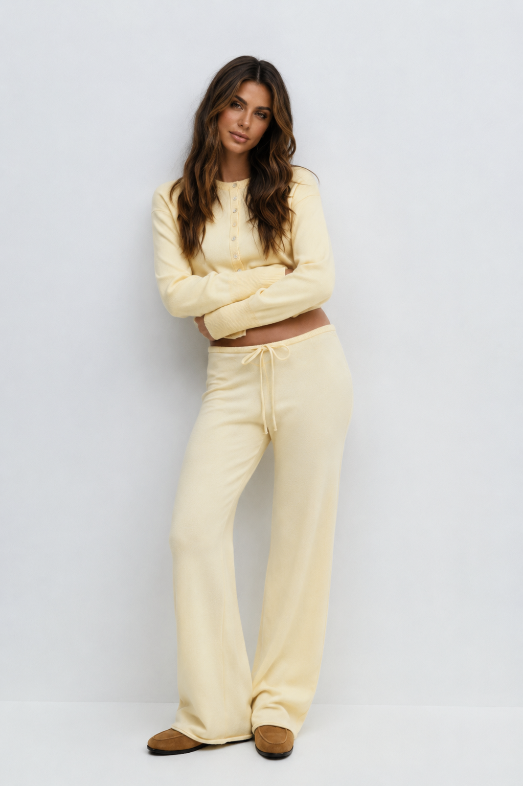 Serafina Soft Knit Cardigan & Wide-Leg Pants Lounge Set