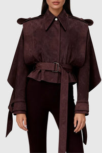 Seraphina Belted Suede Lapel Cape Jacket