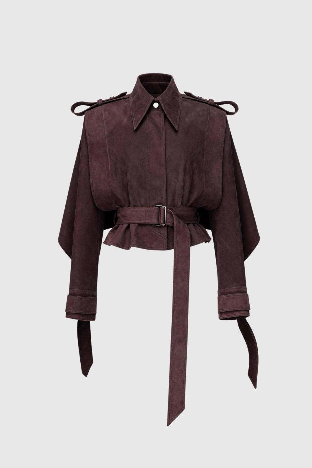 Seraphina Belted Suede Lapel Cape Jacket