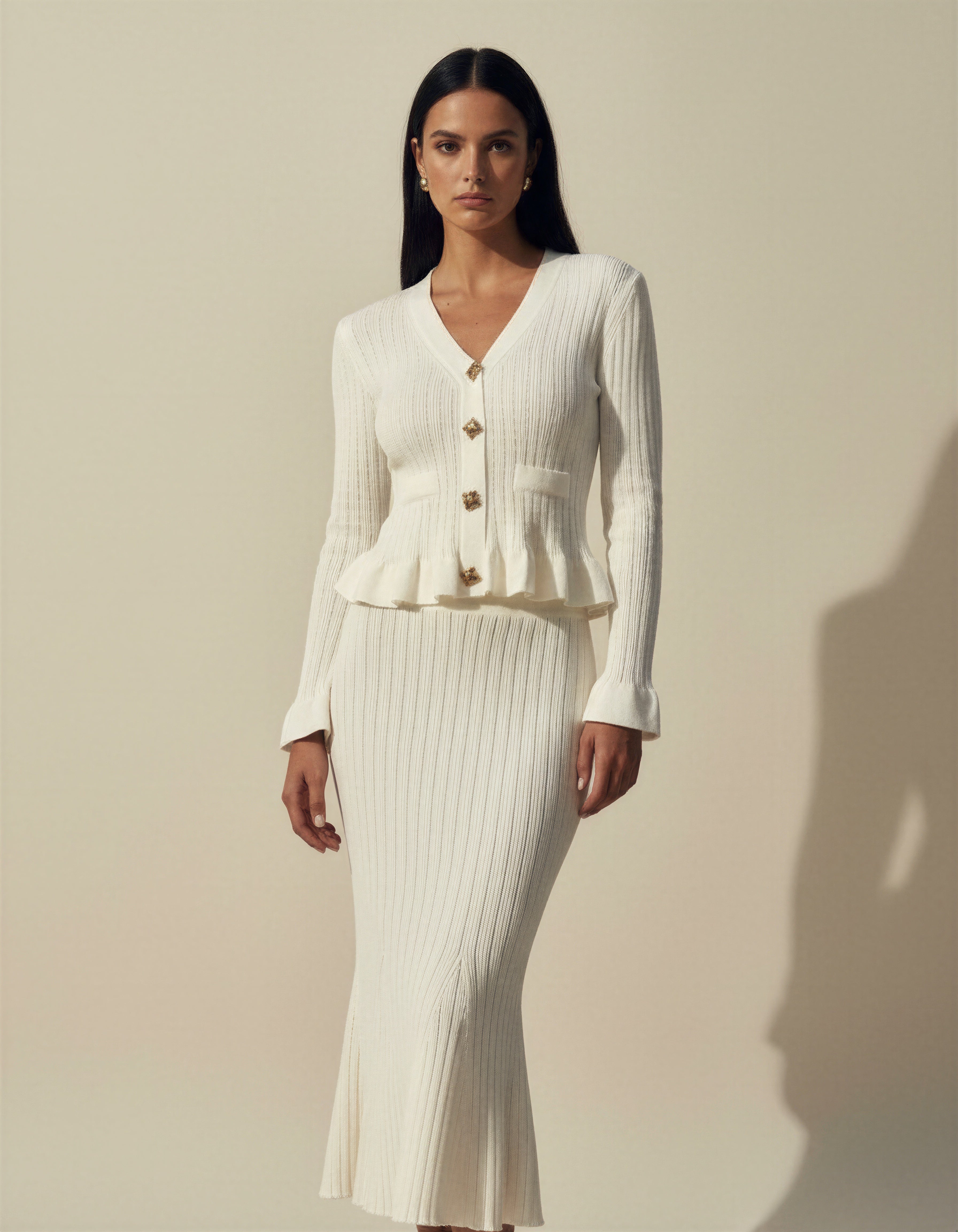 Seraphina Elegant Ribbed Knit Skirt Set