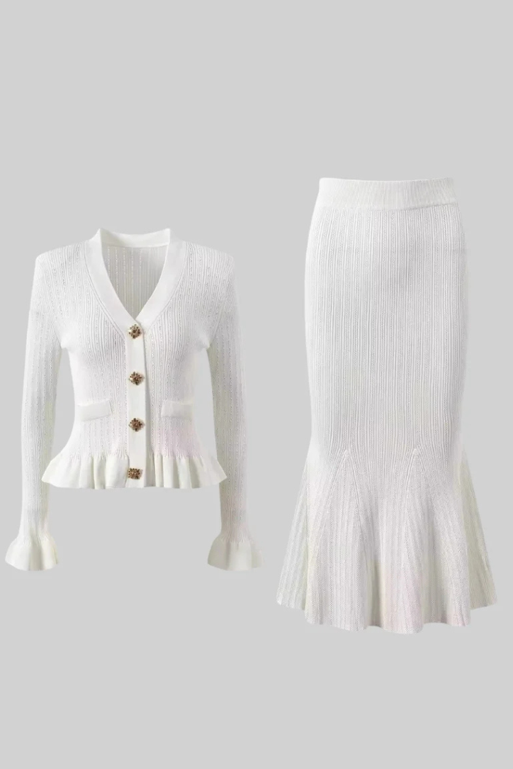 Seraphina Elegant Ribbed Knit Skirt Set