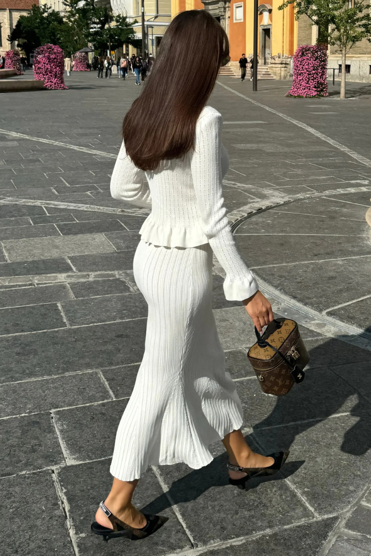 Seraphina Elegant Ribbed Knit Skirt Set