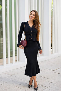 Seraphina Elegant Ribbed Knit Skirt Set