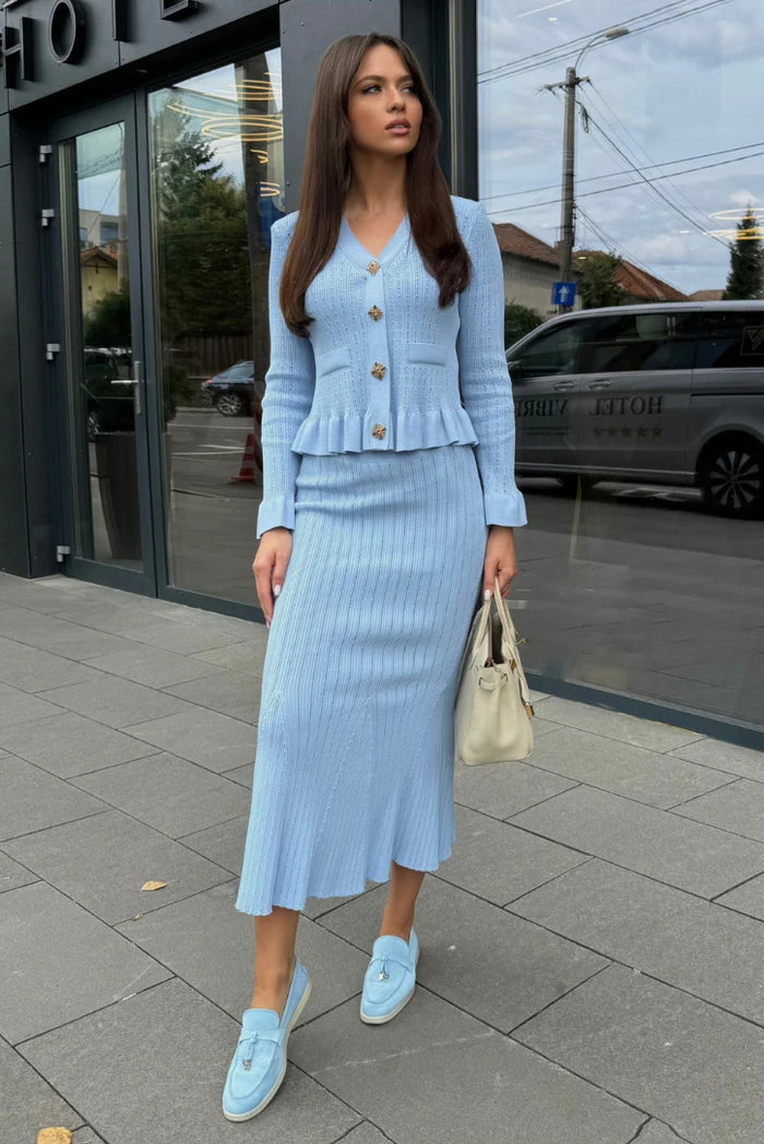 Seraphina Elegant Ribbed Knit Skirt Set
