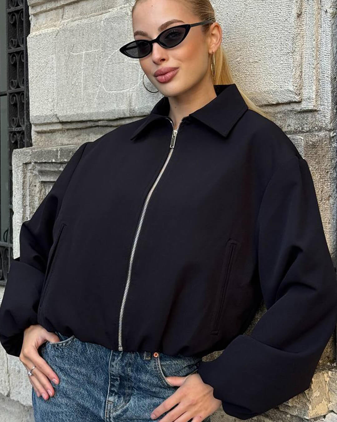 Vespera Puffed Zip-Up Bomber Jacket