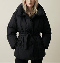 Serena Belted High-Collar Winter Puffer Jacket