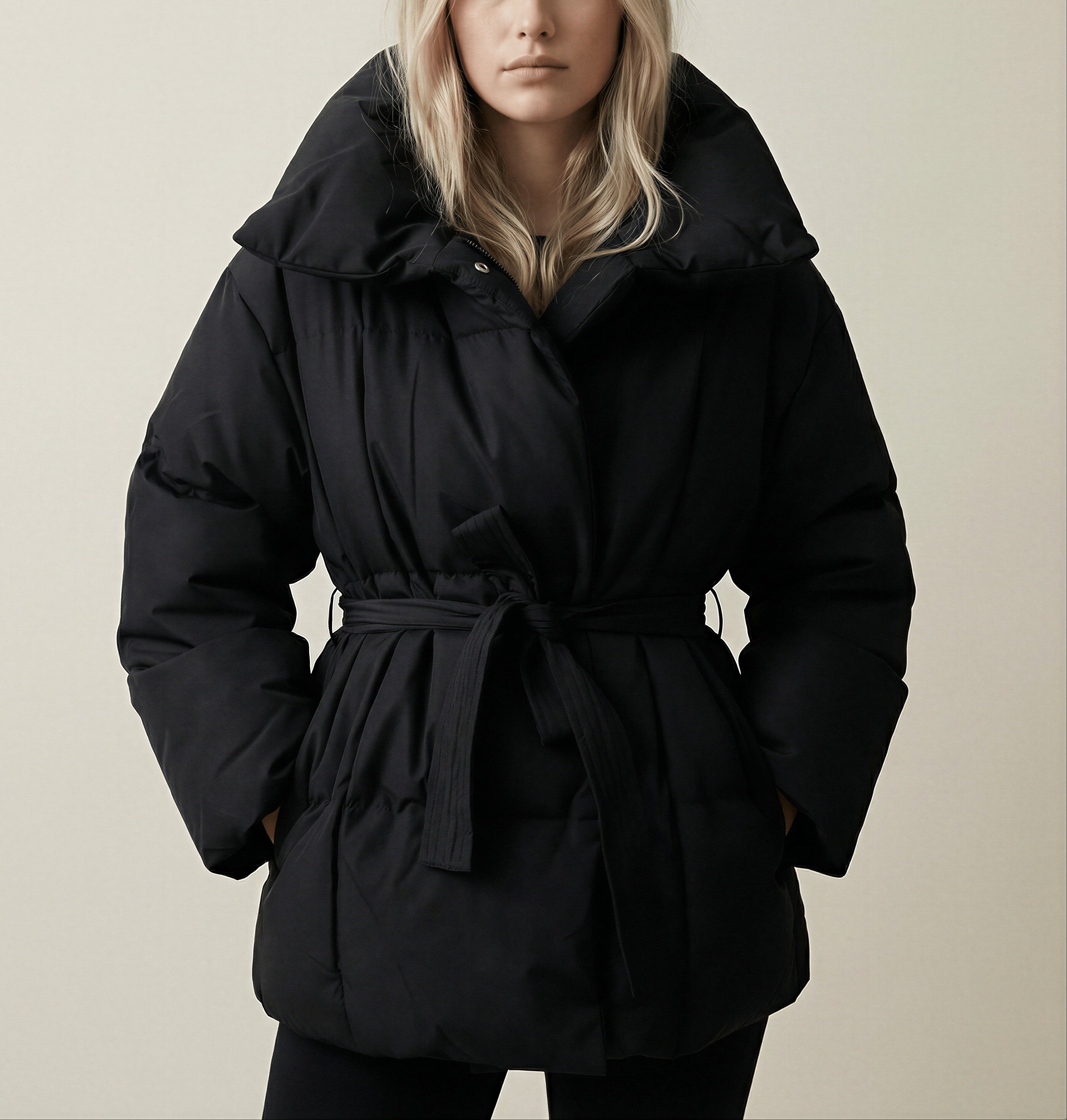 Serena Belted High-Collar Winter Puffer Jacket