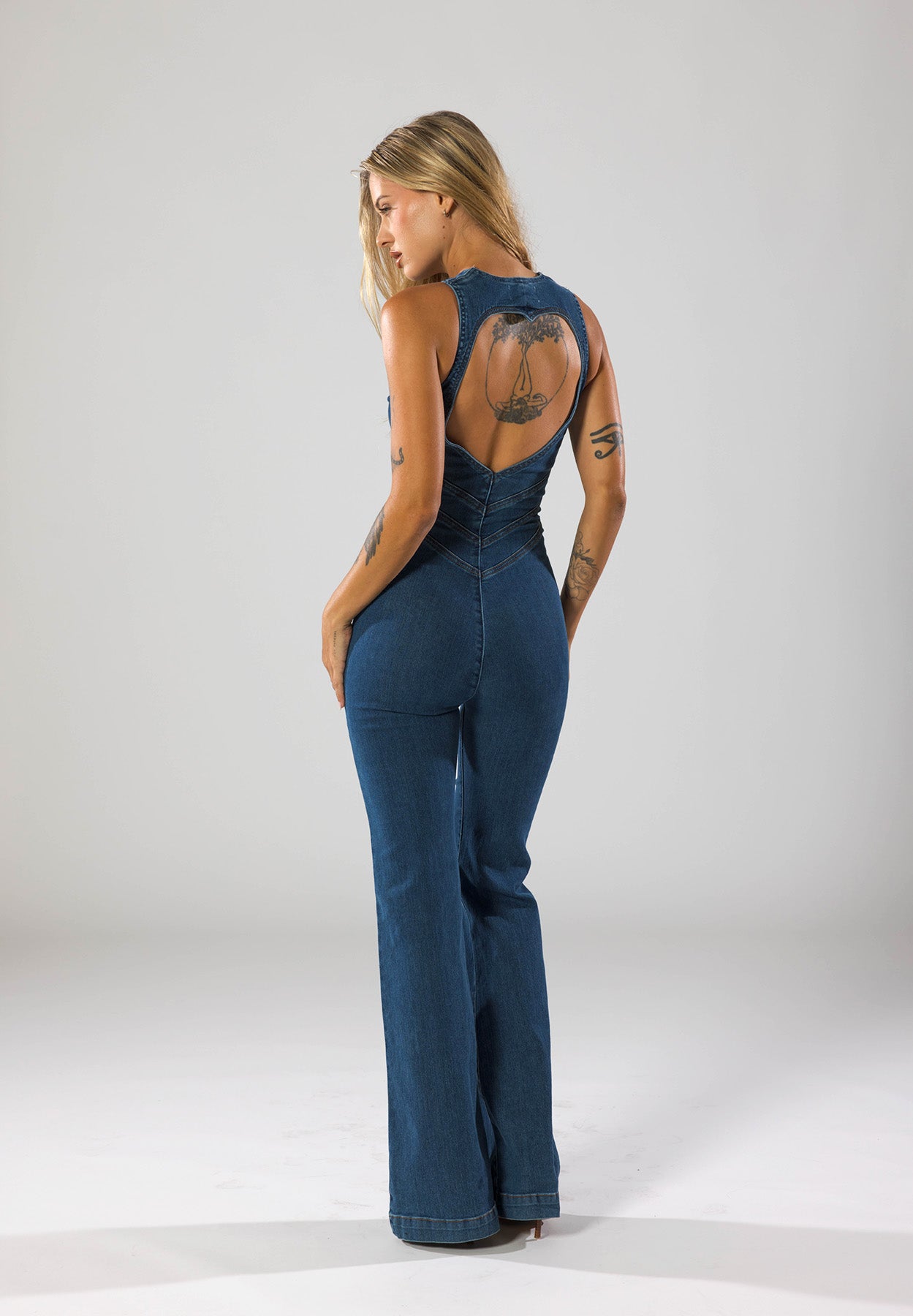 Serena Deep V Sculpted Denim Jumpsuit