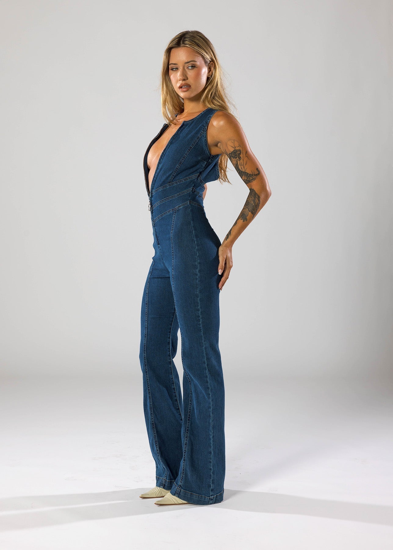 Serena Deep V Sculpted Denim Jumpsuit