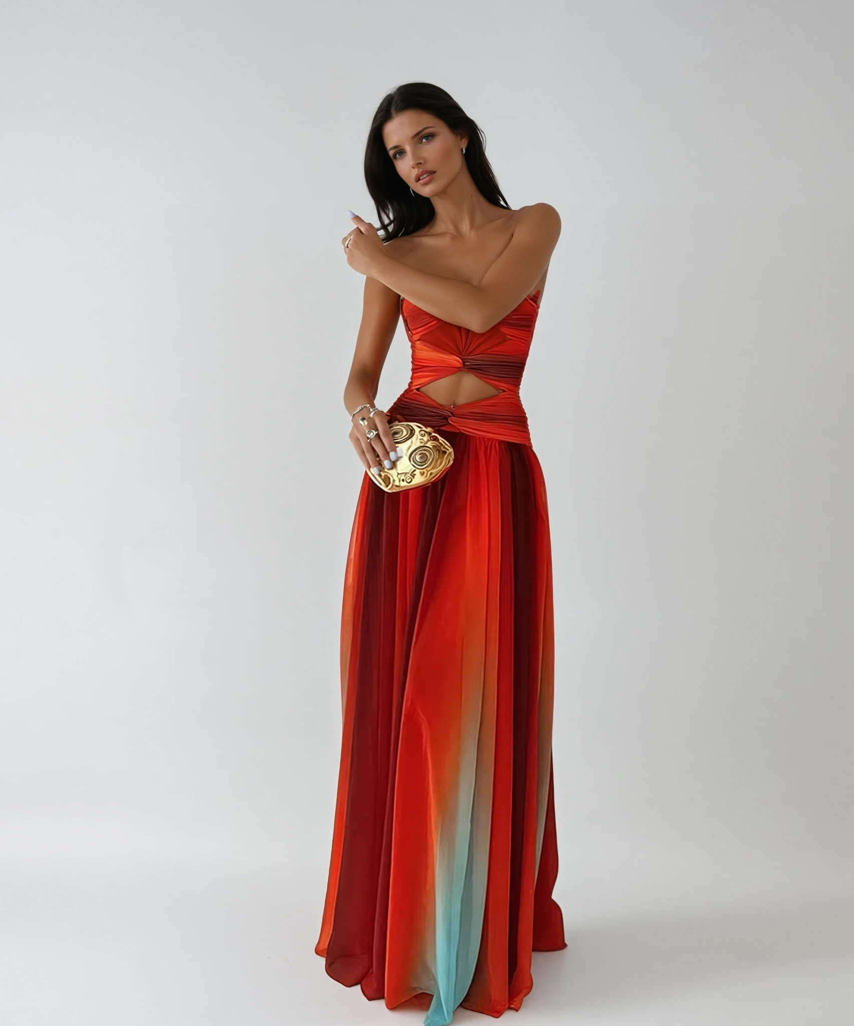 Serena Flowing Strapless Cut Out Maxi Dress