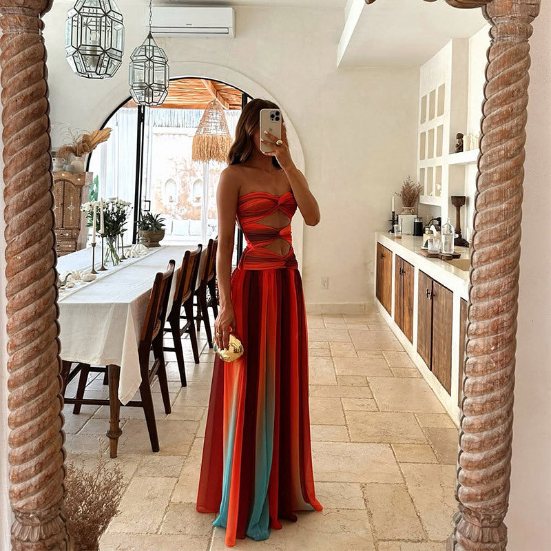 Serena Flowing Strapless Cut Out Maxi Dress