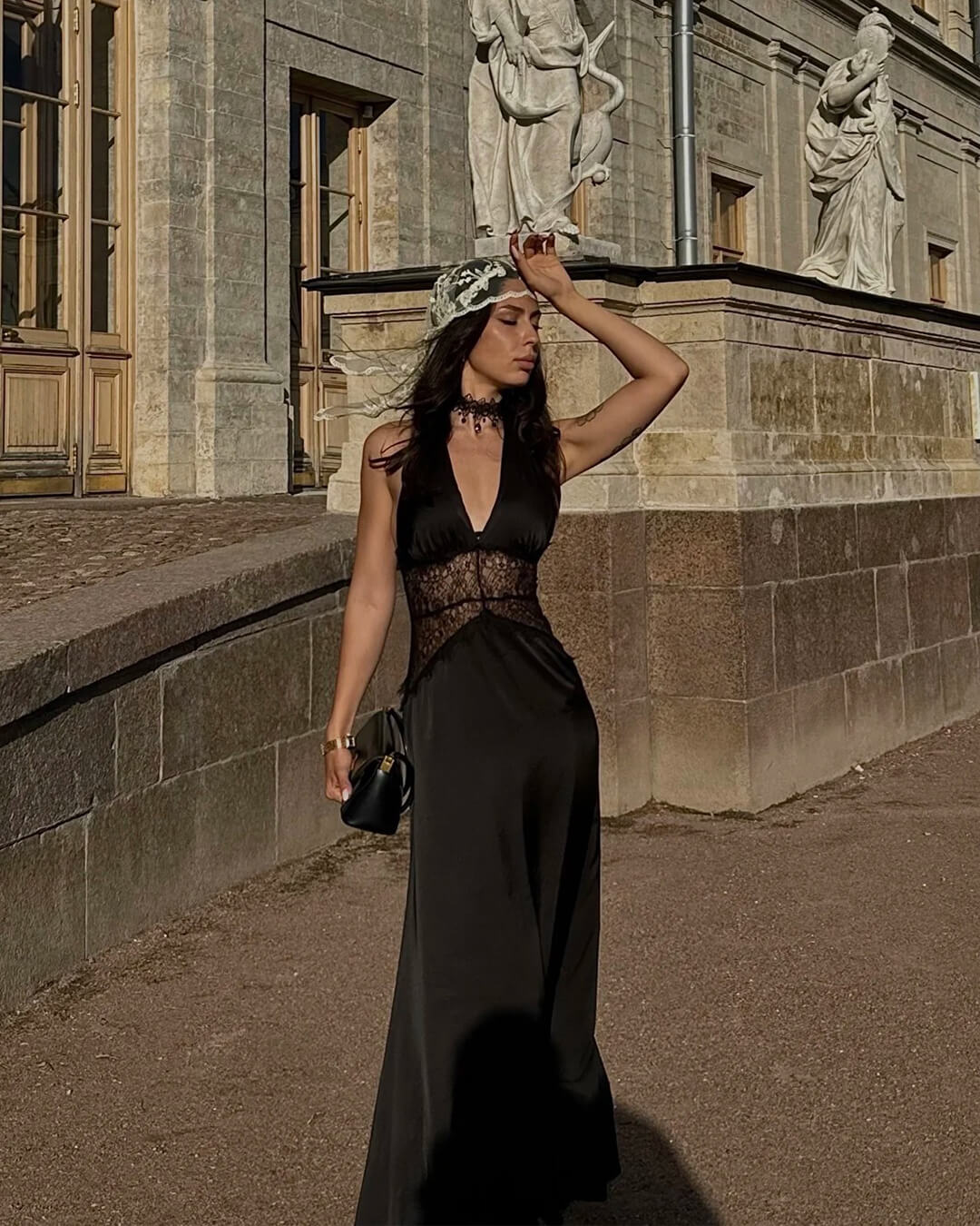 Serena Halter Satin Lace Open Back Maxi Dress