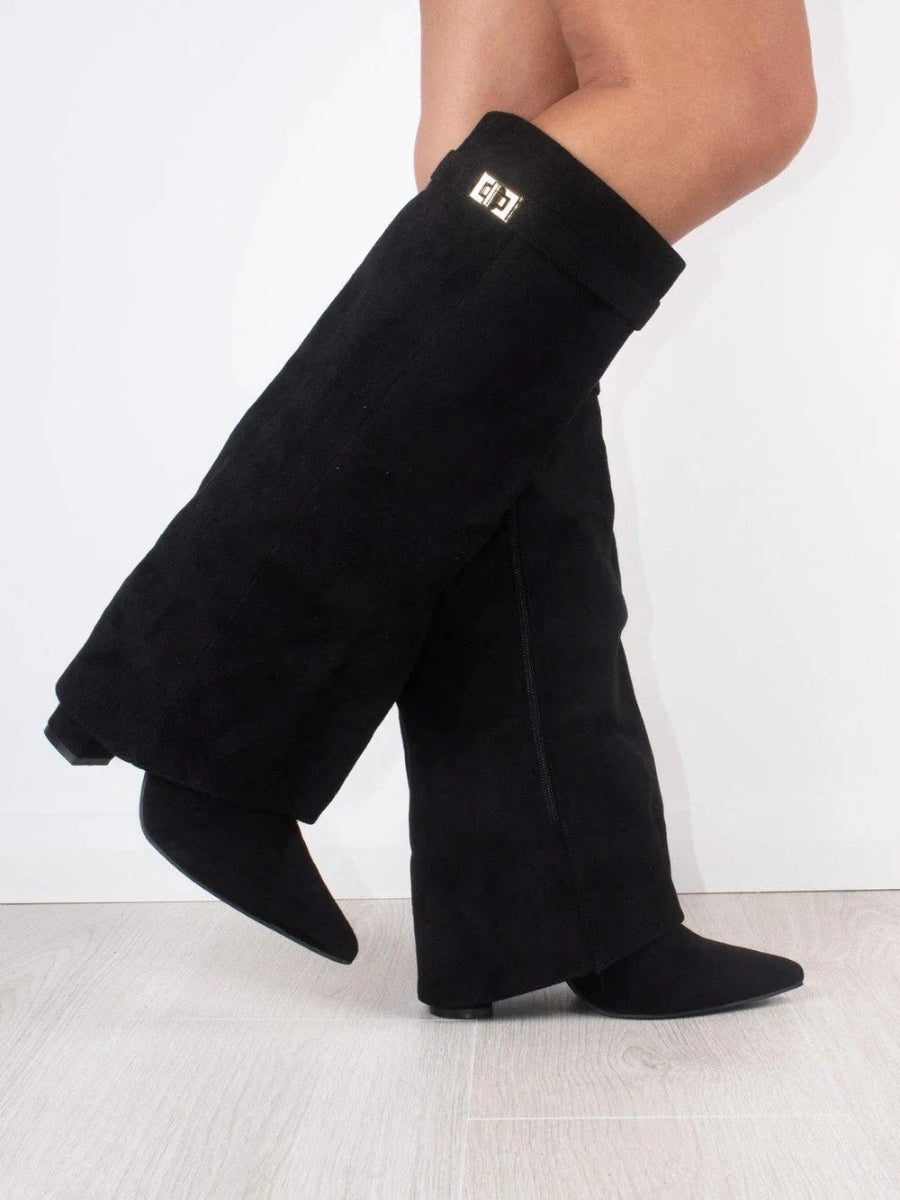 Serena Lock Detail Slouchy Faux Suede Knee High Boots