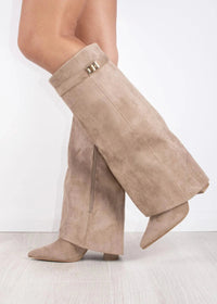 Serena Lock Detail Slouchy Faux Suede Knee High Boots