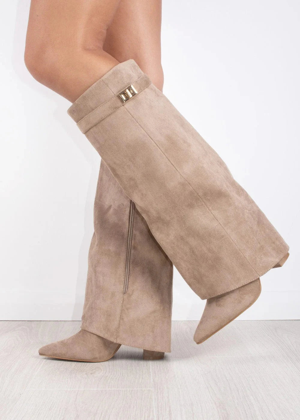 Serena Lock Detail Slouchy Faux Suede Knee High Boots