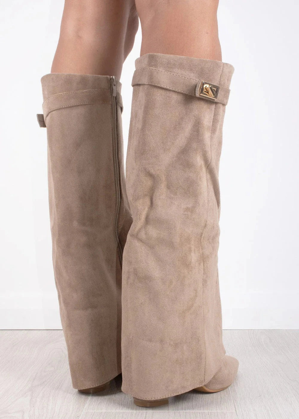Serena Lock Detail Slouchy Faux Suede Knee High Boots