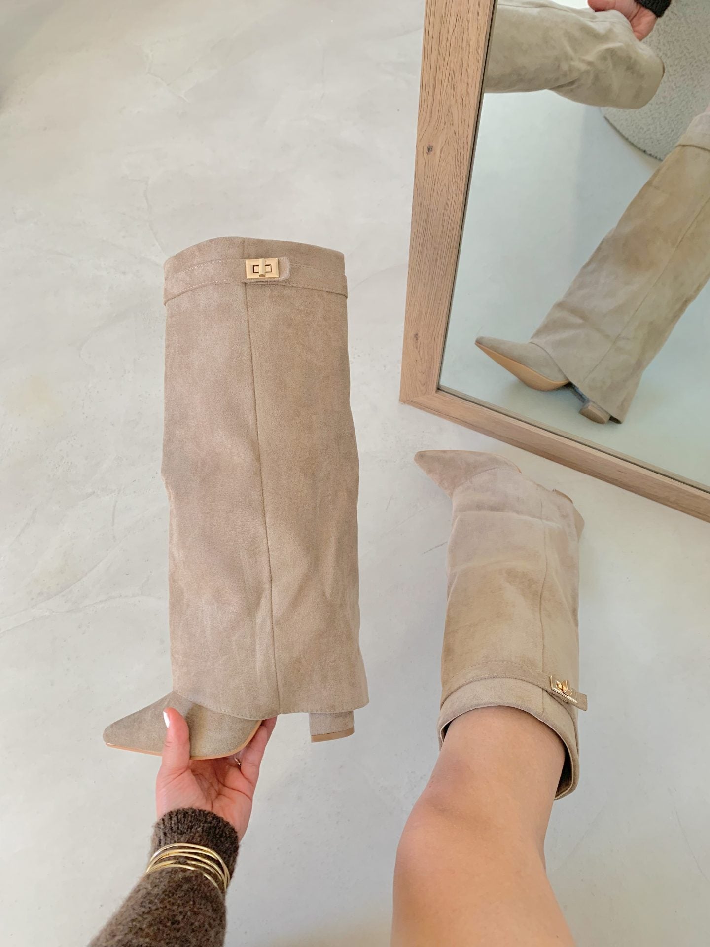 Serena Lock Detail Slouchy Faux Suede Knee High Boots