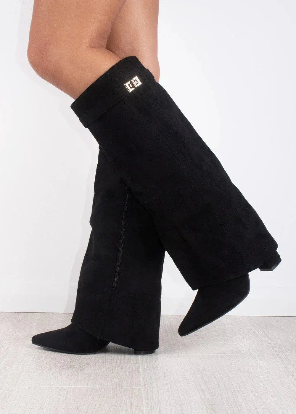 Serena Lock Detail Slouchy Faux Suede Knee High Boots