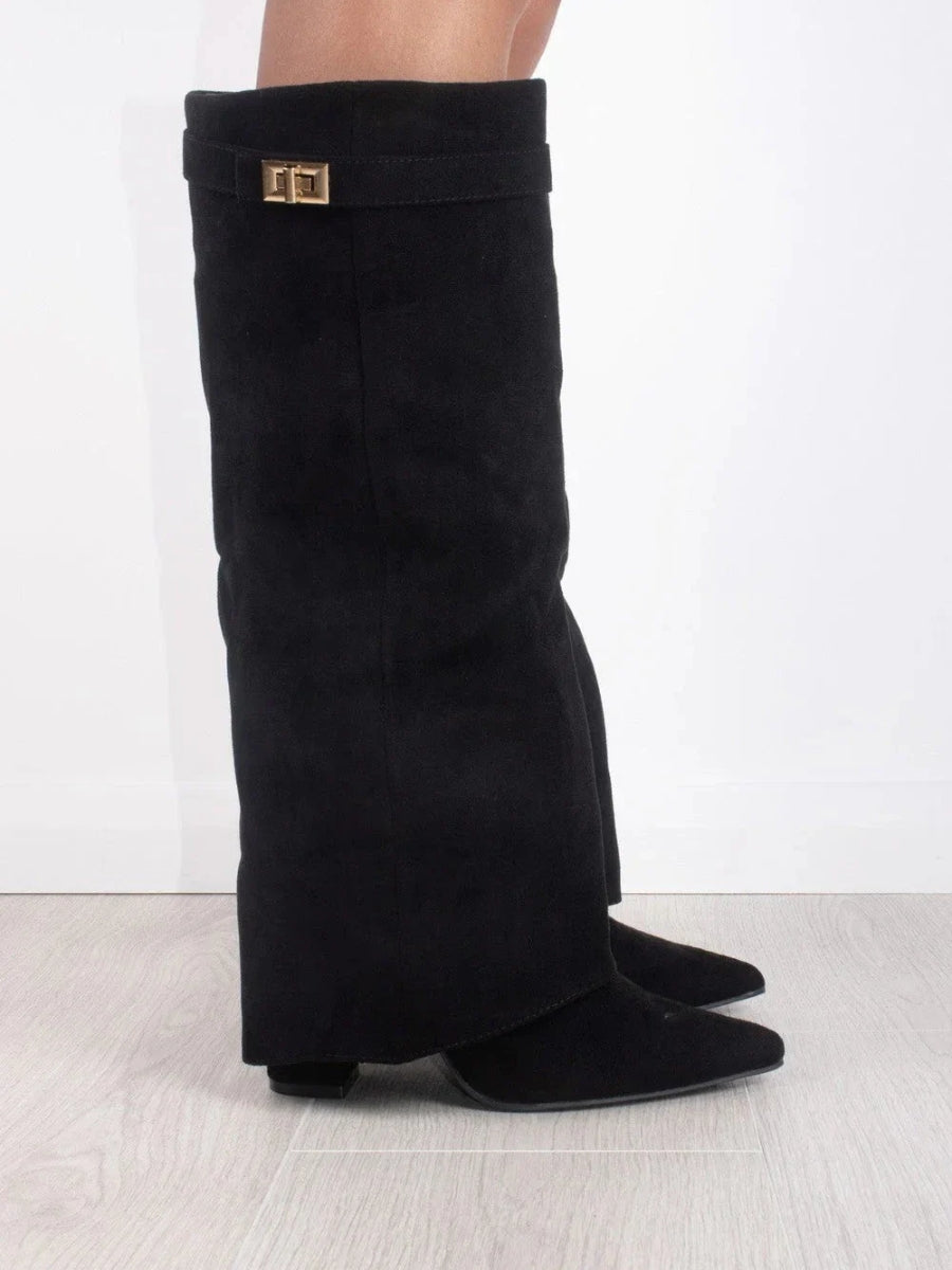 Serena Lock Detail Slouchy Faux Suede Knee High Boots