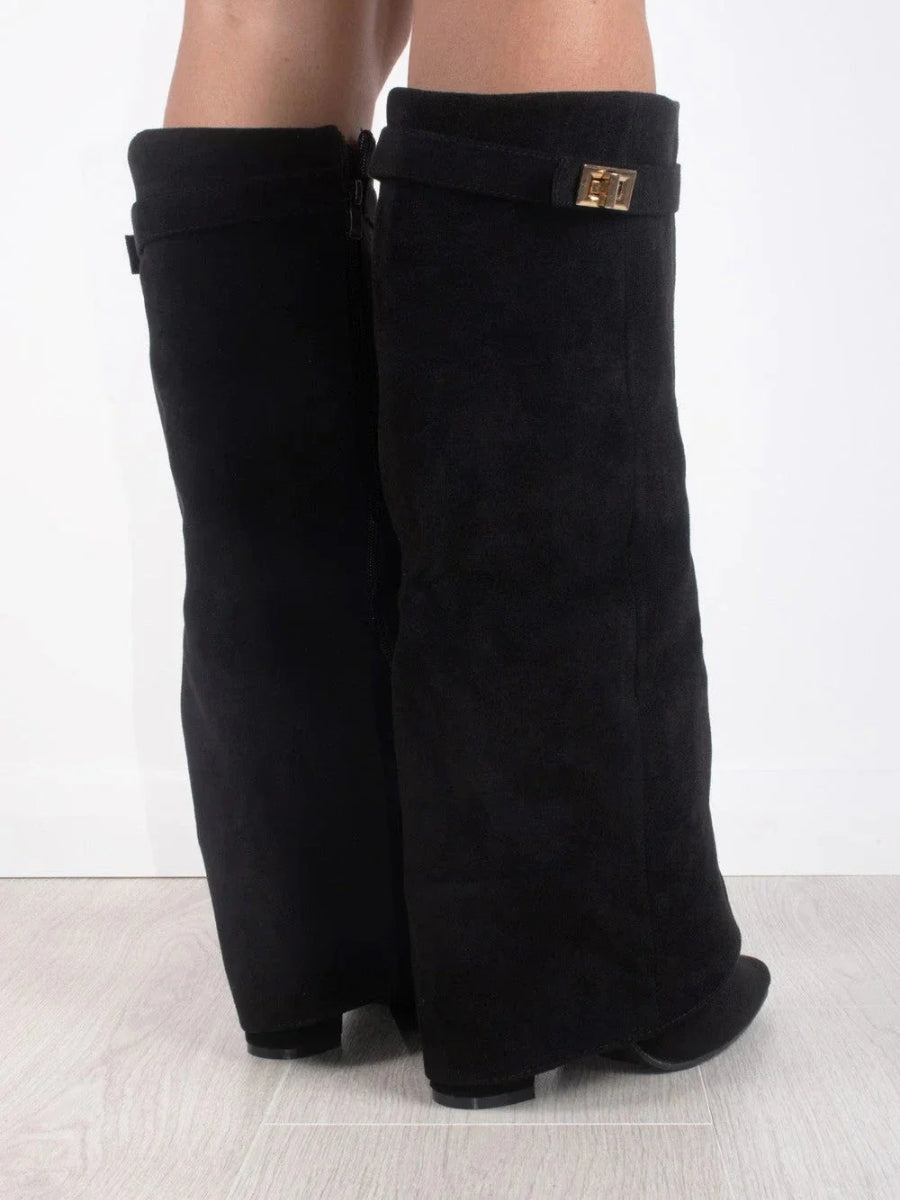 Serena Lock Detail Slouchy Faux Suede Knee High Boots