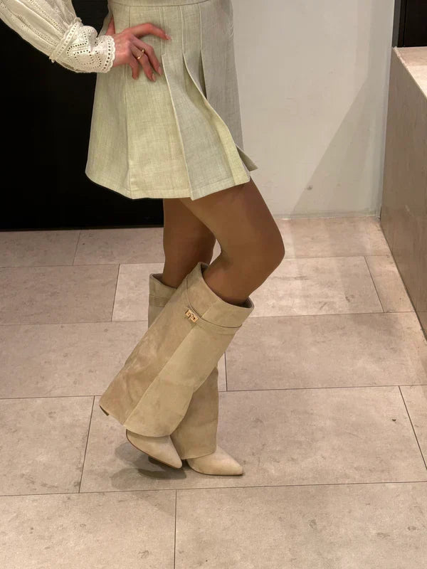 Serena Lock Detail Slouchy Faux Suede Knee High Boots