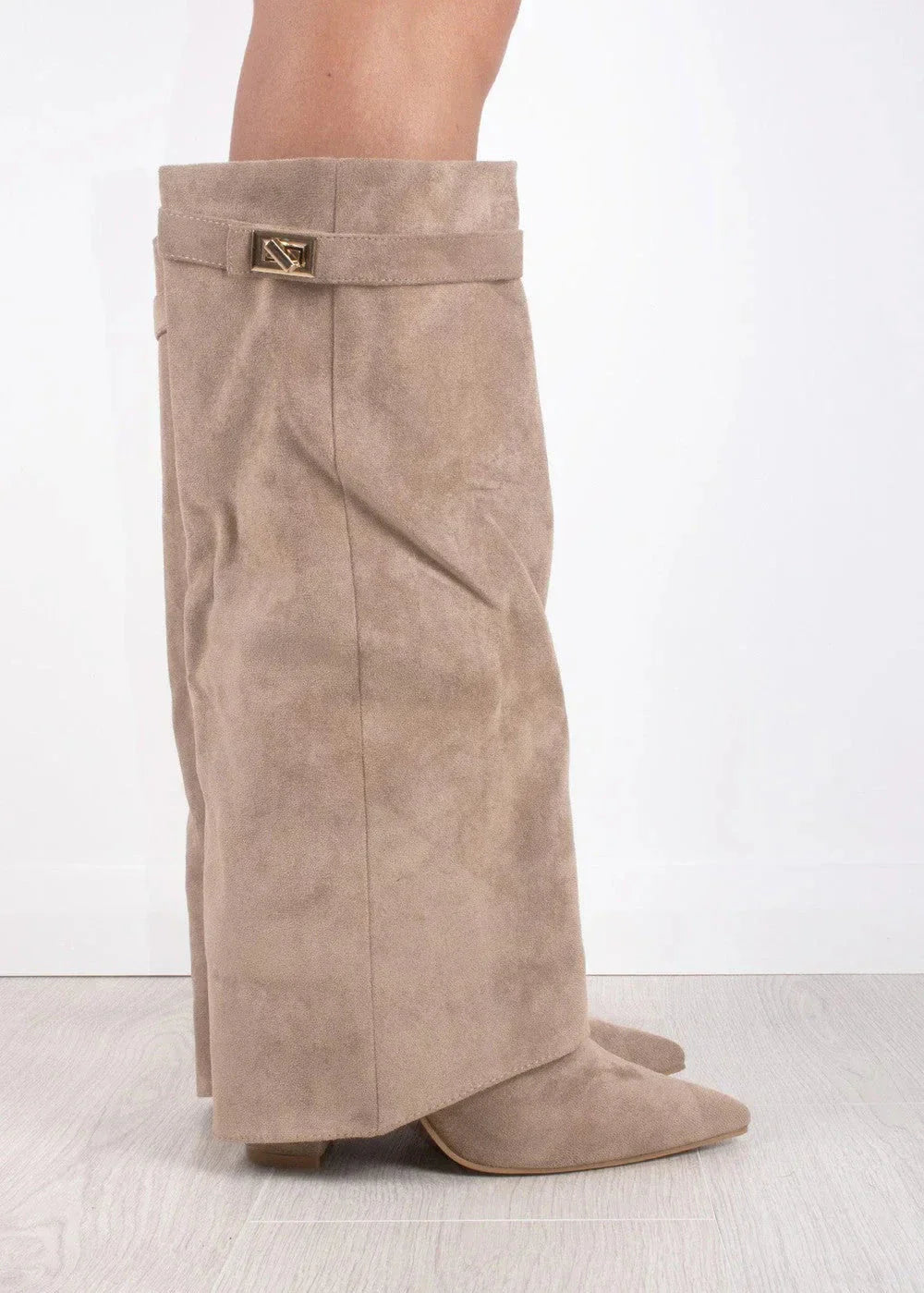 Serena Lock Detail Slouchy Faux Suede Knee High Boots