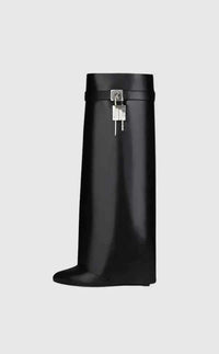 Sienna Modern Padlock Fold-Over Knee-High Boots