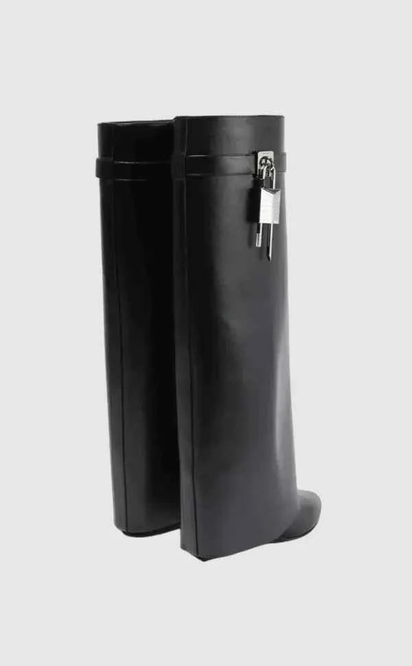 Sienna Modern Padlock Fold-Over Knee-High Boots