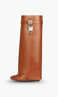 Sienna Modern Padlock Fold-Over Knee-High Boots
