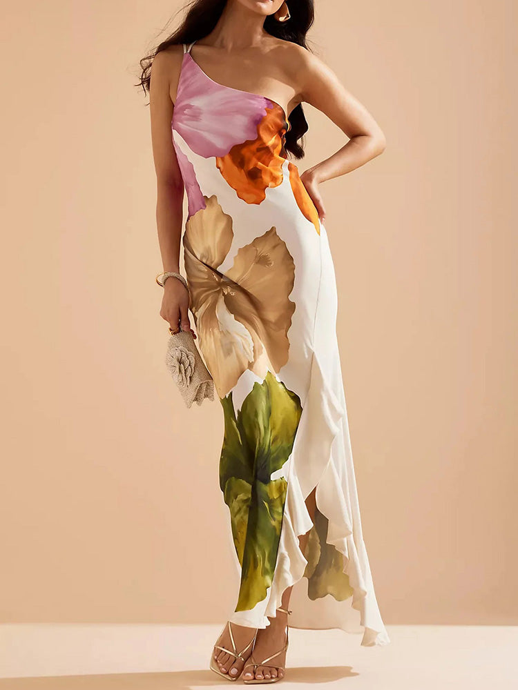 Sienna One-Shoulder Floral Asymmetric Maxi Dress