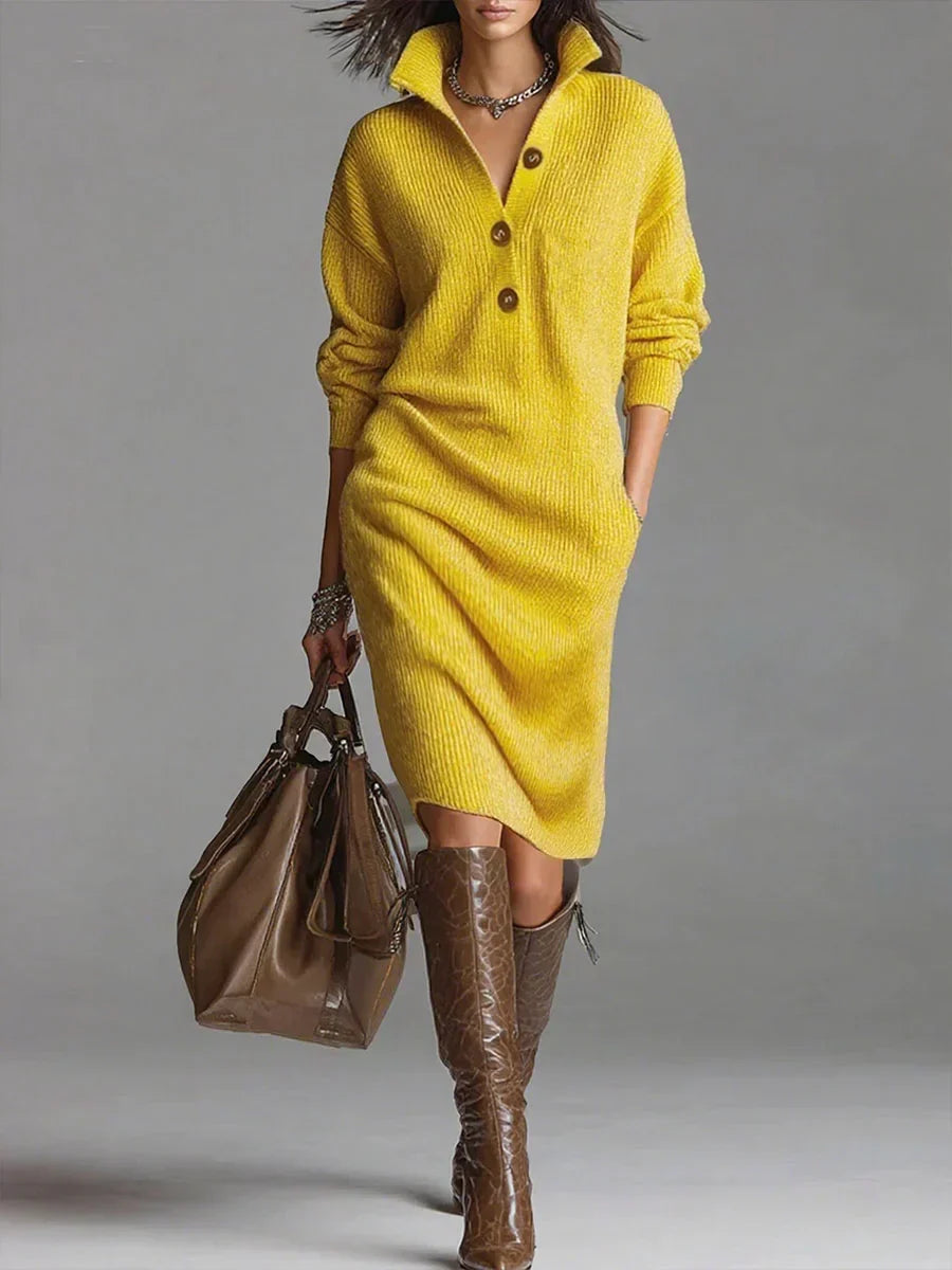 Sienna Ribbed Collared Button-Front Sweater Dress