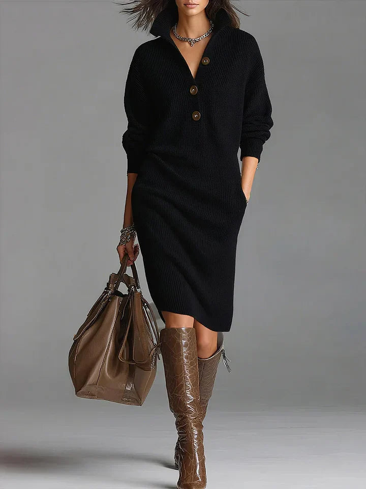 Sienna Ribbed Collared Button-Front Sweater Dress